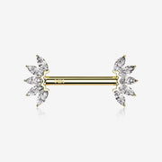A Pair of 14 Karat Gold OneFit Threadless Marquise Sparkle Floral Nipple Barbell