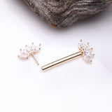 Detail View 2 of A Pair of 14 Karat Gold OneFit Threadless Marquise Sparkle Floral Nipple Barbell-Clear Gem
