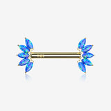 A Pair of 14 Karat Gold OneFit Threadless Marquise Fire Opal Floral Nipple Barbell