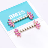 Detail View 3 of A Pair of 14 Karat Gold OneFit Threadless Marquise Fire Opal Floral Nipple Barbell-Pink Opal