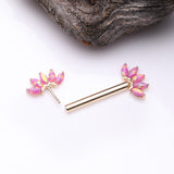 Detail View 2 of A Pair of 14 Karat Gold OneFit Threadless Marquise Fire Opal Floral Nipple Barbell-Pink Opal