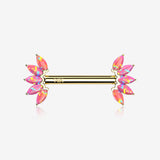 A Pair of 14 Karat Gold OneFit Threadless Marquise Fire Opal Floral Nipple Barbell