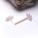 Detail View 2 of A Pair of 14 Karat Gold OneFit Threadless Marquise Fire Opal Floral Nipple Barbell-Purple Opal