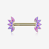 A Pair of 14 Karat Gold OneFit Threadless Marquise Fire Opal Floral Nipple Barbell
