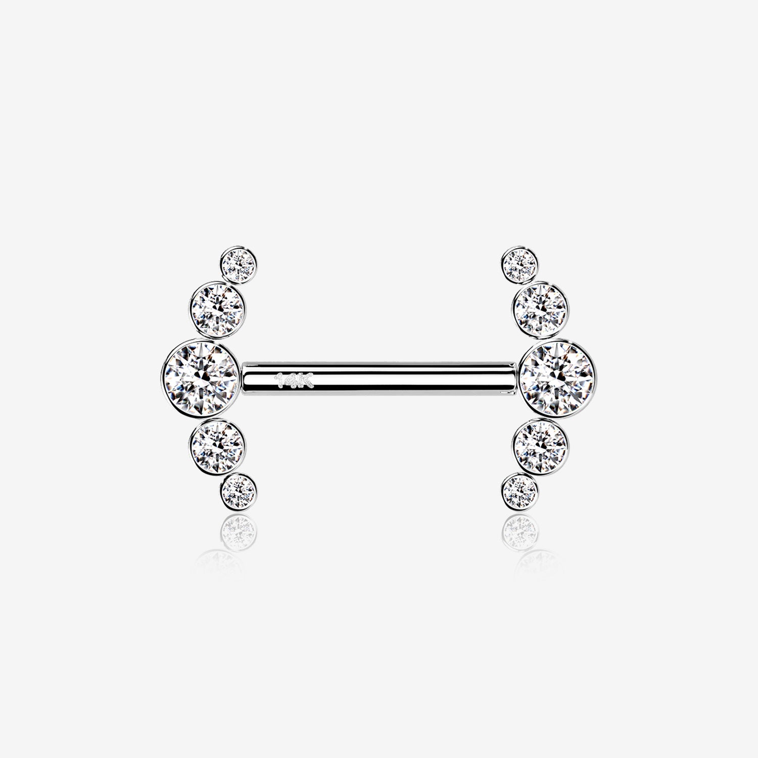 A Pair of 14 Karat White Gold OneFit Threadless Sparkle Ray Multi-Gem Nipple Barbell-Clear Gem
