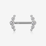 A Pair of 14 Karat White Gold OneFit Threadless Sparkle Ray Multi-Gem Nipple Barbell