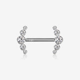 A Pair of 14 Karat White Gold OneFit Threadless Sparkle Ray Multi-Gem Nipple Barbell