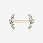 A Pair of 14 Karat Gold OneFit Threadless Sparkle Ray Multi-Gem Nipple Barbell
