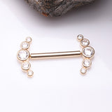 Detail View 1 of A Pair of 14 Karat Gold OneFit Threadless Sparkle Ray Multi-Gem Nipple Barbell-Clear Gem