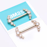 Detail View 3 of A Pair of 14 Karat Gold OneFit Threadless Sparkle Ray Multi-Gem Nipple Barbell-Clear Gem