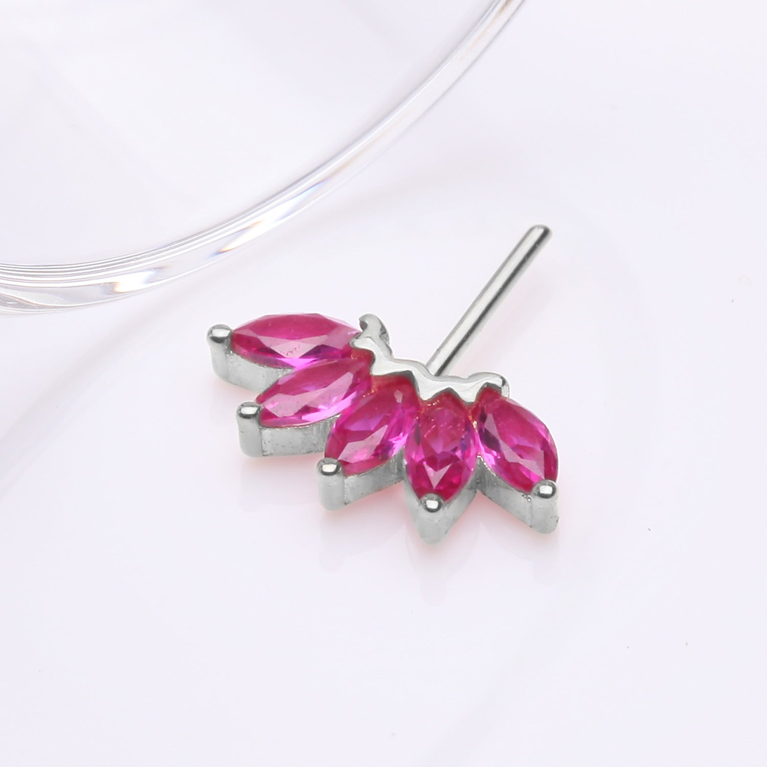 Detail View 1 of 14 Karat White Gold OneFit Threadless Brilliant Marquise Sparkle Flower Front Facing Part-Red