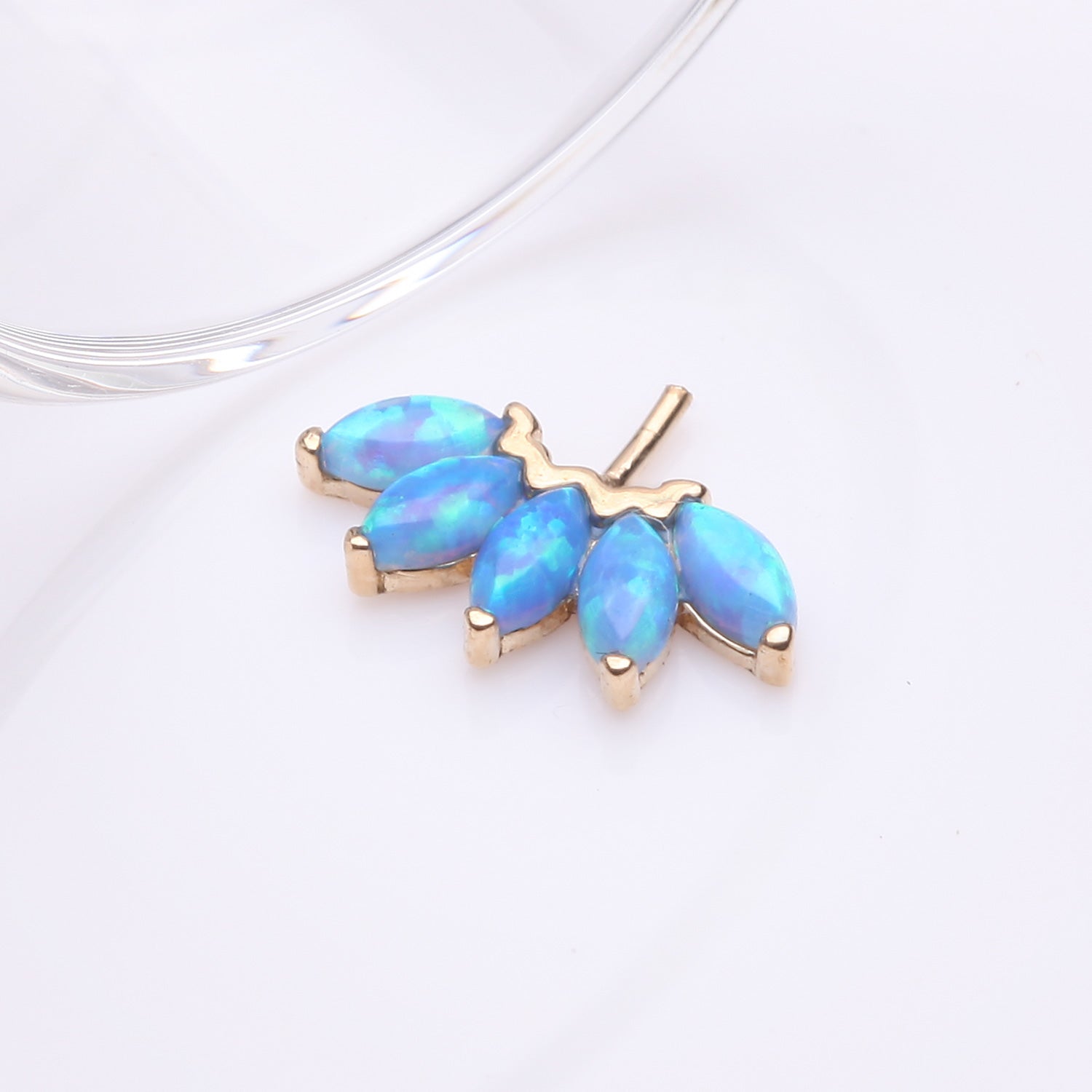 Detail View 1 of 14 Karat Gold OneFit Threadless Brilliant Marquise Fire Opal Flower Front Facing Part-Blue Opal