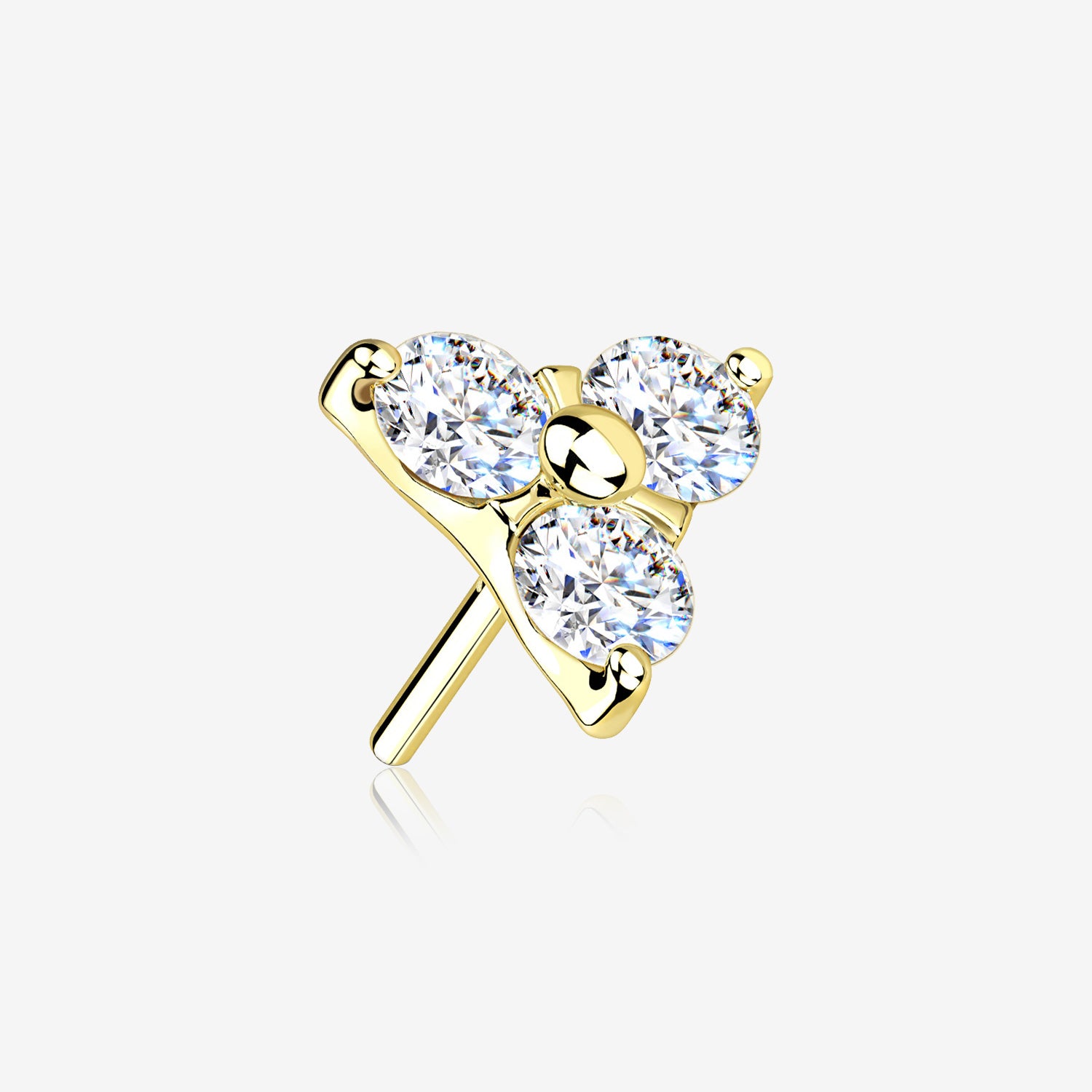 14 Karat Gold OneFit Threadless Trinity Sparkle Triangle Top Part-Clear Gem