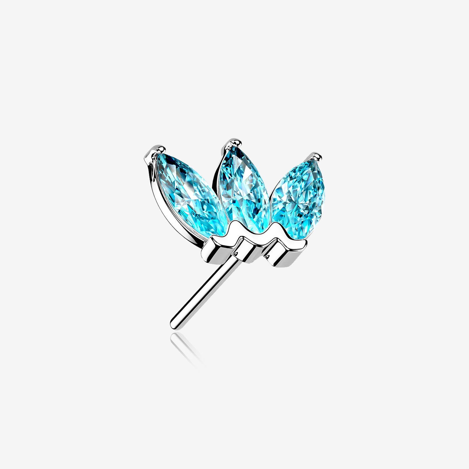 14 Karat White Gold OneFit Threadless Triple Marquise Sparkle Flower Top Part-Aqua