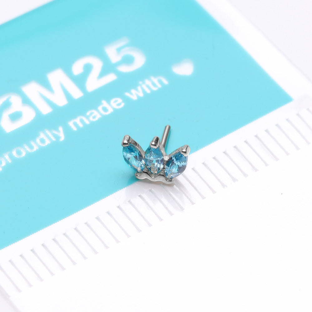 Detail View 3 of 14 Karat White Gold OneFit Threadless Triple Marquise Sparkle Flower Top Part-Aqua