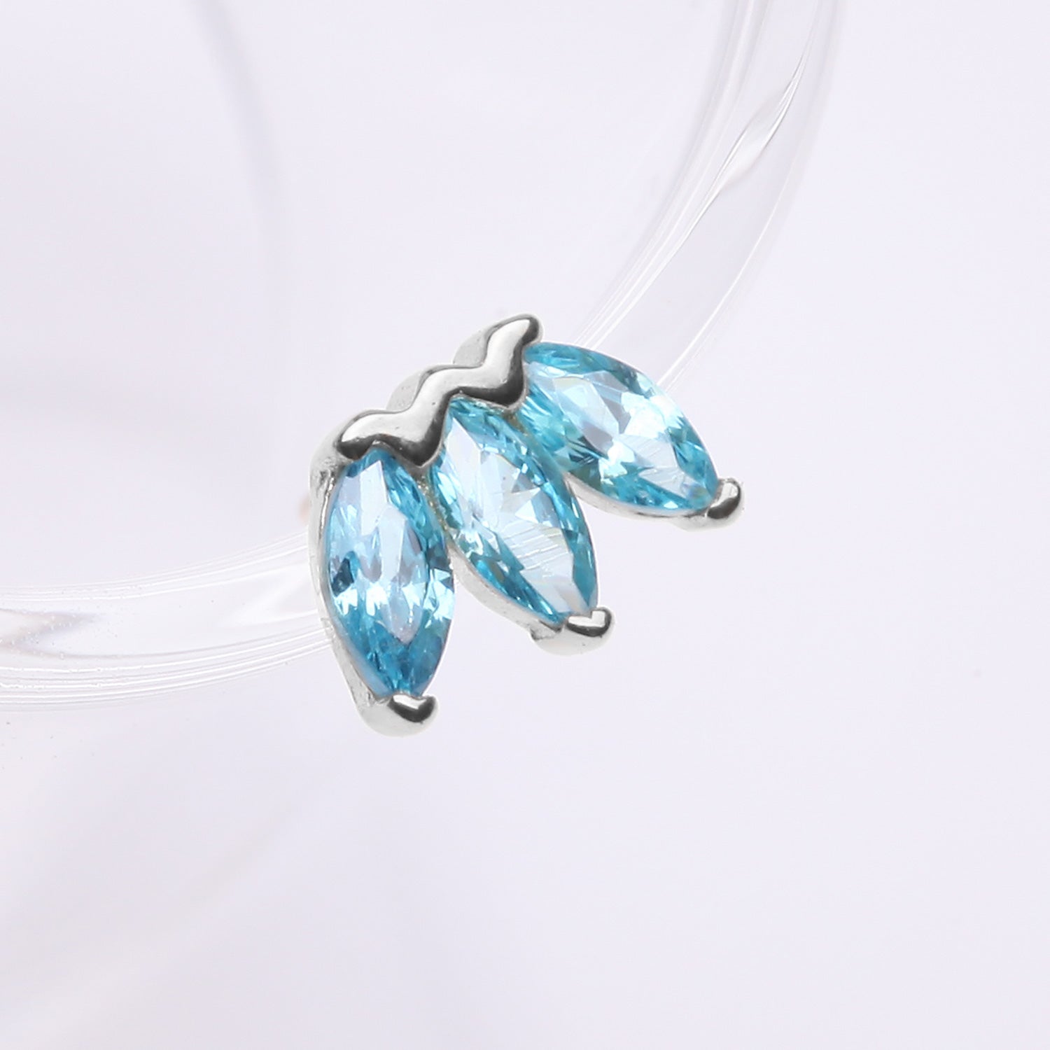 Detail View 1 of 14 Karat White Gold OneFit Threadless Triple Marquise Sparkle Flower Top Part-Aqua