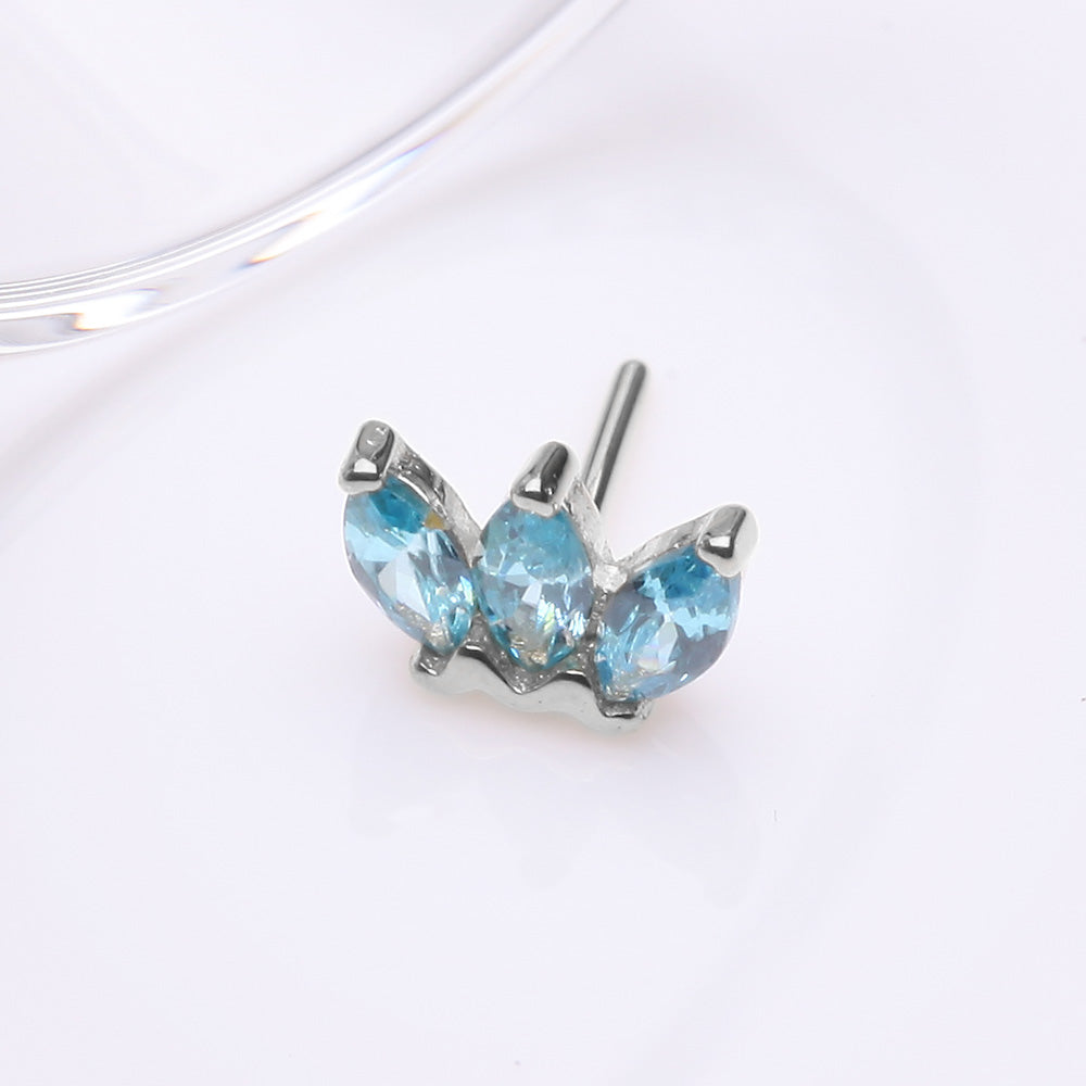 Detail View 2 of 14 Karat White Gold OneFit Threadless Triple Marquise Sparkle Flower Top Part-Aqua