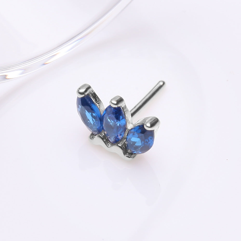 Detail View 2 of 14 Karat White Gold OneFit Threadless Triple Marquise Sparkle Flower Top Part-Blue