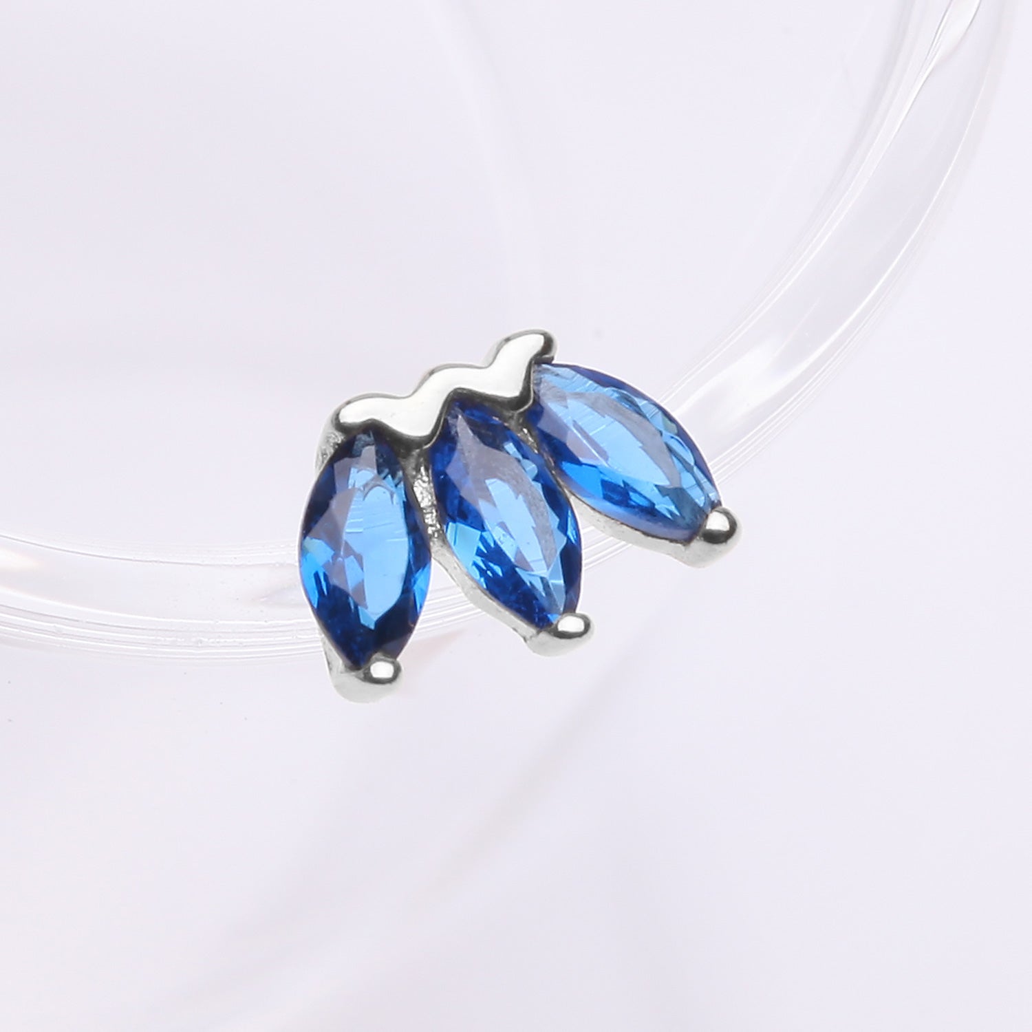 Detail View 1 of 14 Karat White Gold OneFit Threadless Triple Marquise Sparkle Flower Top Part-Blue