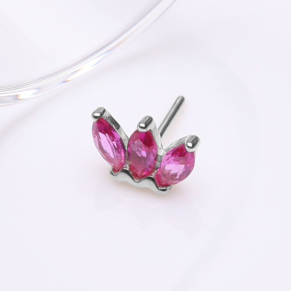 Detail View 2 of 14 Karat White Gold OneFit Threadless Triple Marquise Sparkle Flower Top Part-Red