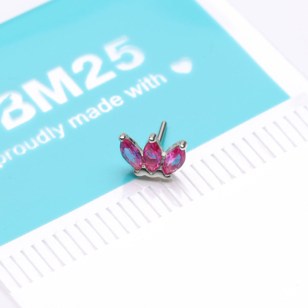 Detail View 3 of 14 Karat White Gold OneFit Threadless Triple Marquise Sparkle Flower Top Part-Red