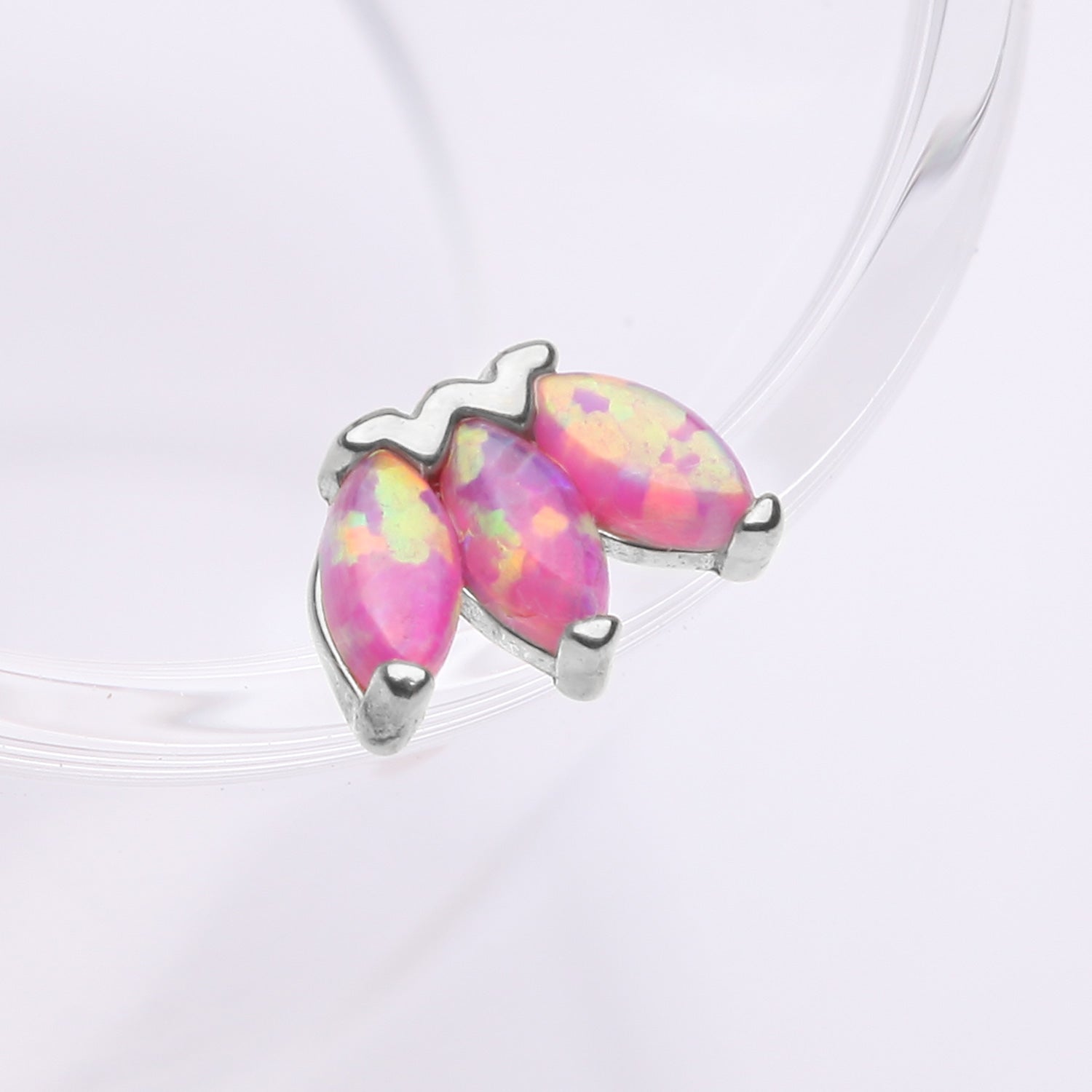 Detail View 1 of 14 Karat White Gold OneFit Threadless Triple Marquise Fire Opal Flower Top Part-Pink Opal