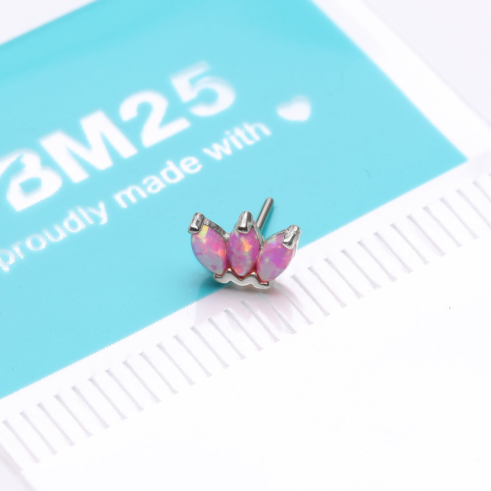 Detail View 3 of 14 Karat White Gold OneFit Threadless Triple Marquise Fire Opal Flower Top Part-Pink Opal