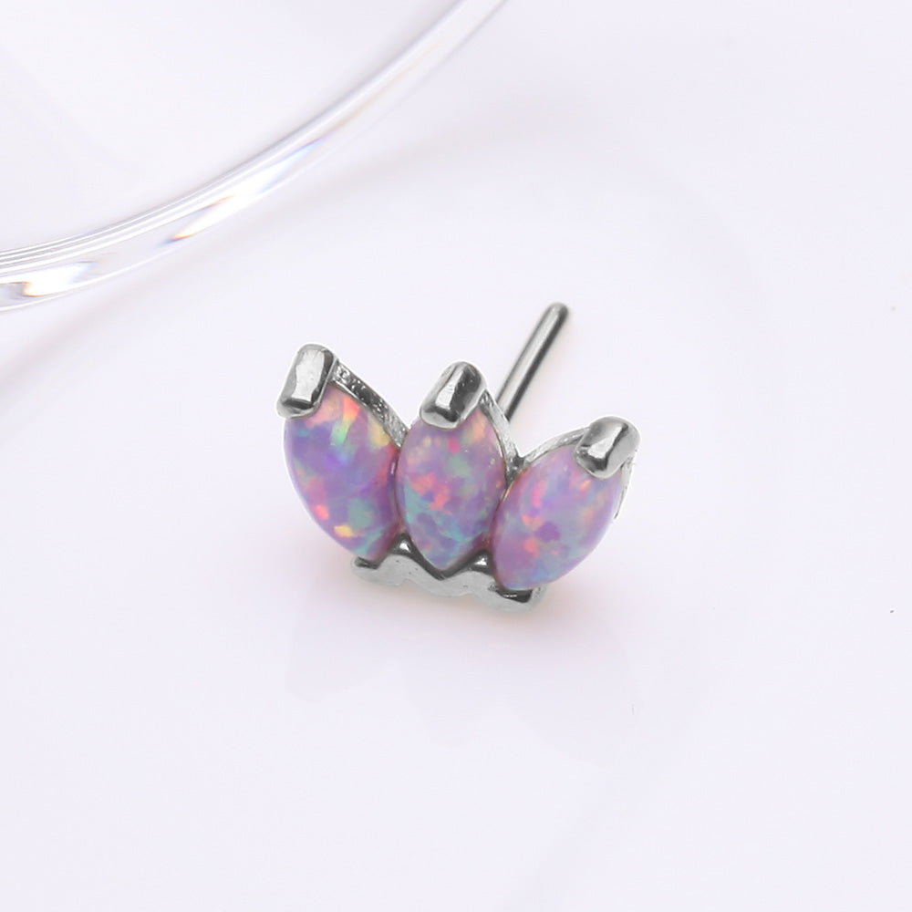 Detail View 2 of 14 Karat White Gold OneFit Threadless Triple Marquise Fire Opal Flower Top Part-Purple Opal