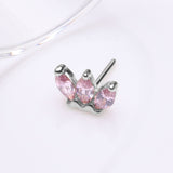 Detail View 2 of 14 Karat White Gold OneFit Threadless Triple Marquise Sparkle Flower Top Part-Pink