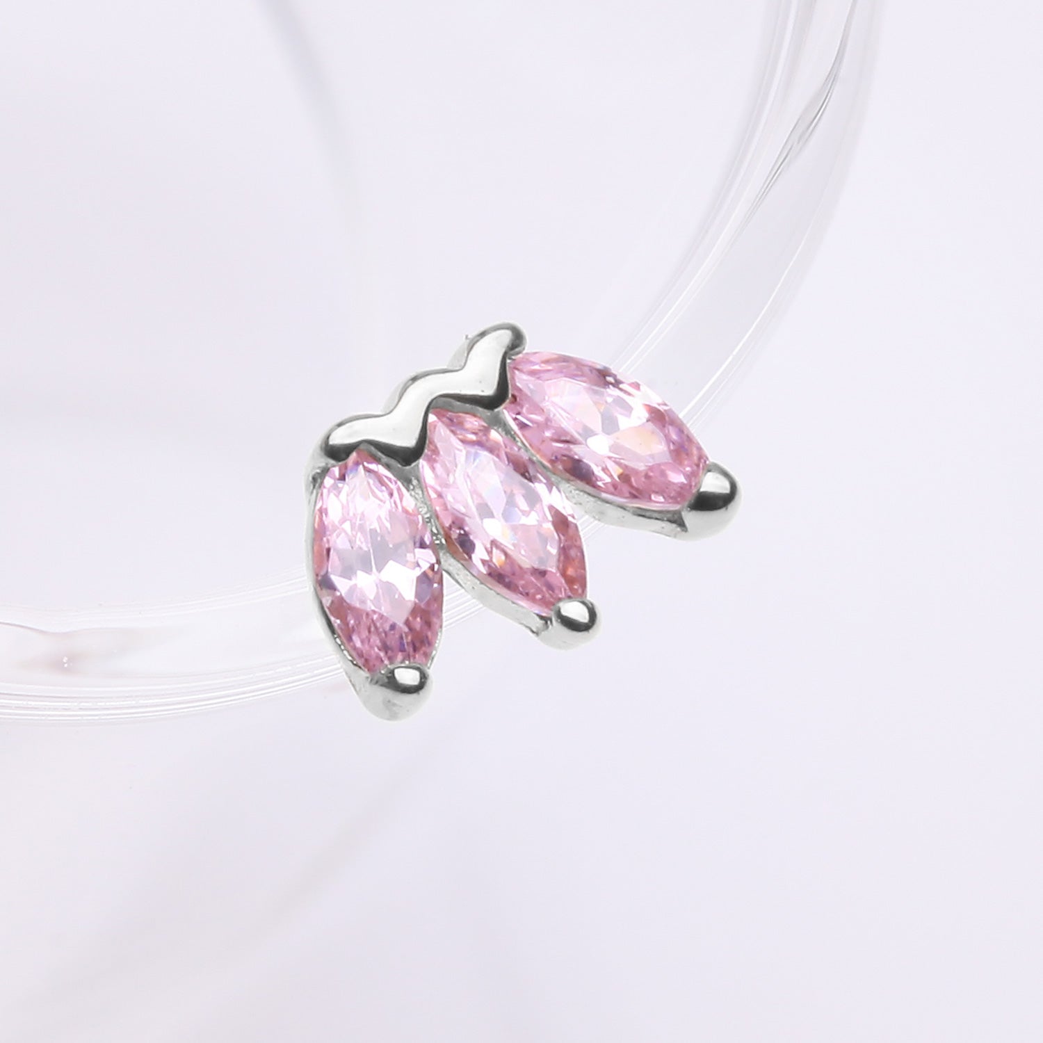 Detail View 1 of 14 Karat White Gold OneFit Threadless Triple Marquise Sparkle Flower Top Part-Pink