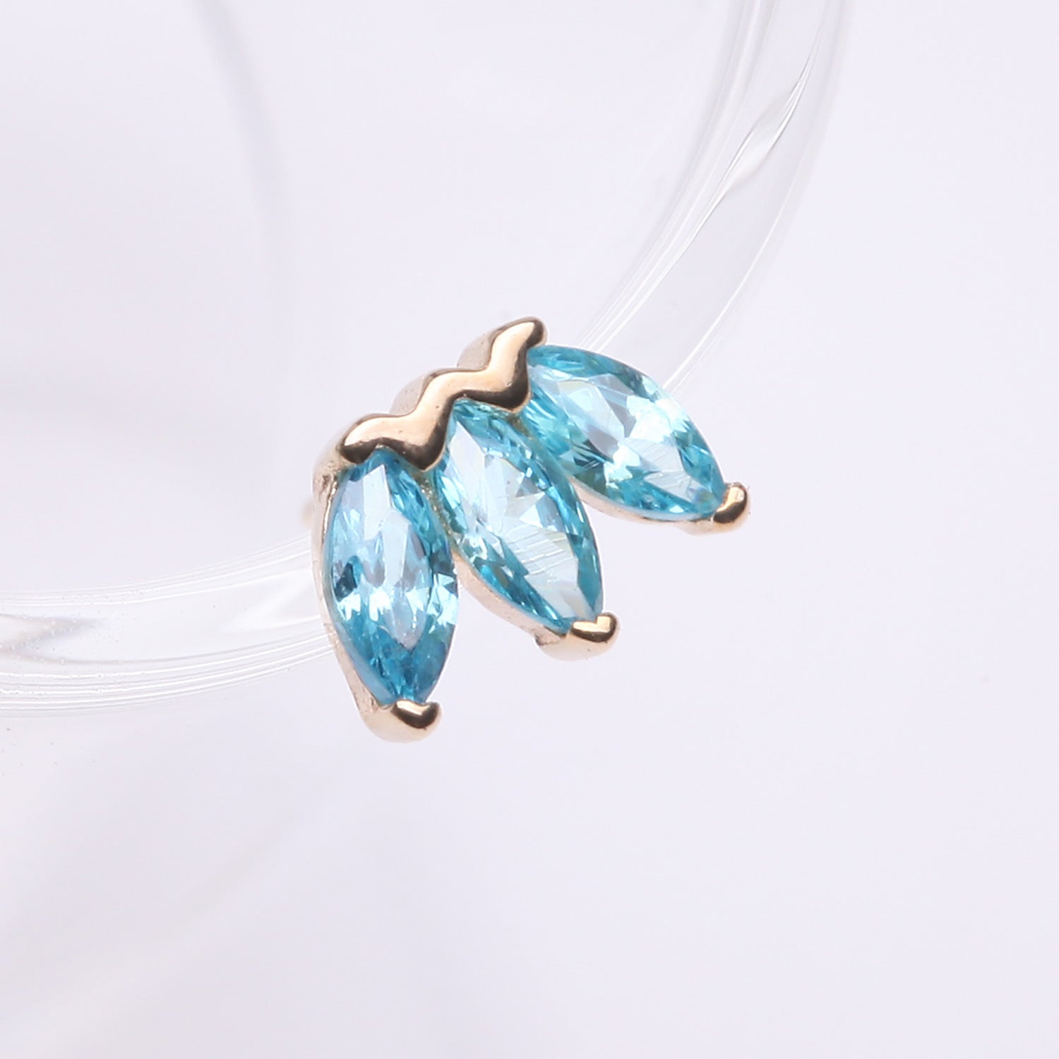 Detail View 1 of 14 Karat Gold OneFit Threadless Triple Marquise Sparkle Flower Top Part-Aqua