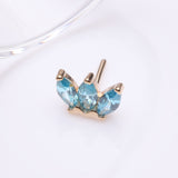 Detail View 2 of 14 Karat Gold OneFit Threadless Triple Marquise Sparkle Flower Top Part-Aqua