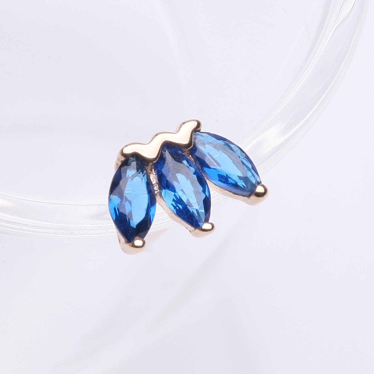 Detail View 1 of 14 Karat Gold OneFit Threadless Triple Marquise Sparkle Flower Top Part-Blue