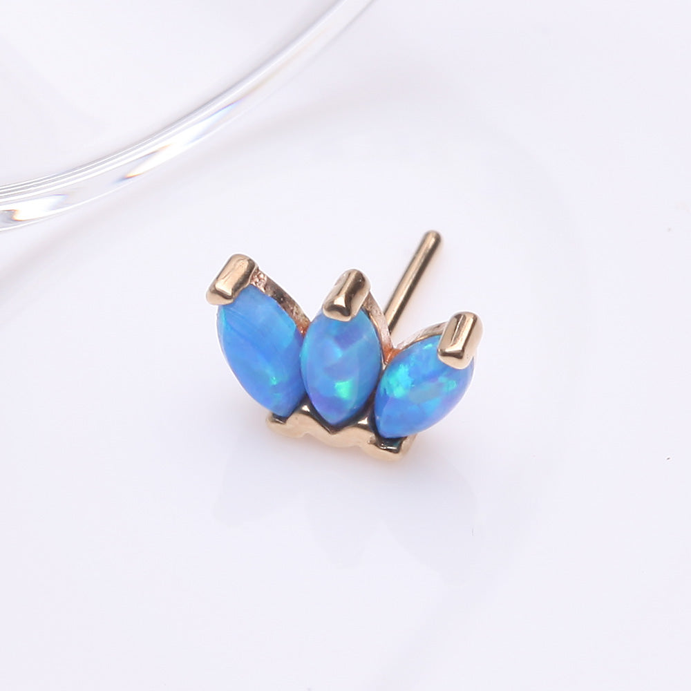 Detail View 2 of 14 Karat Gold OneFit Threadless Triple Marquise Fire Opal Flower Top Part-Blue Opal