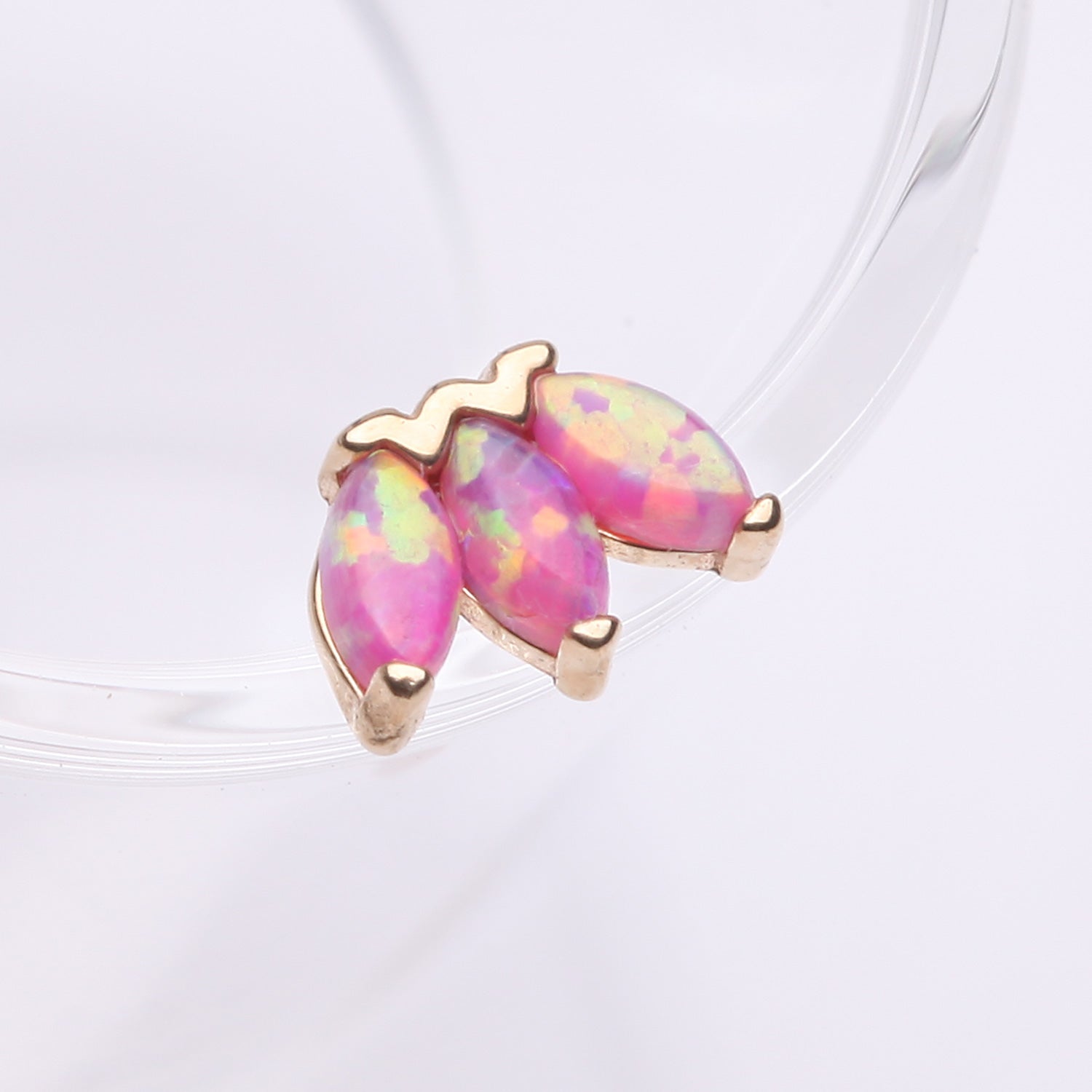 Detail View 1 of 14 Karat Gold OneFit Threadless Triple Marquise Fire Opal Flower Top Part-Pink Opal