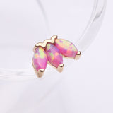 Detail View 1 of 14 Karat Gold OneFit Threadless Triple Marquise Fire Opal Flower Top Part-Pink Opal