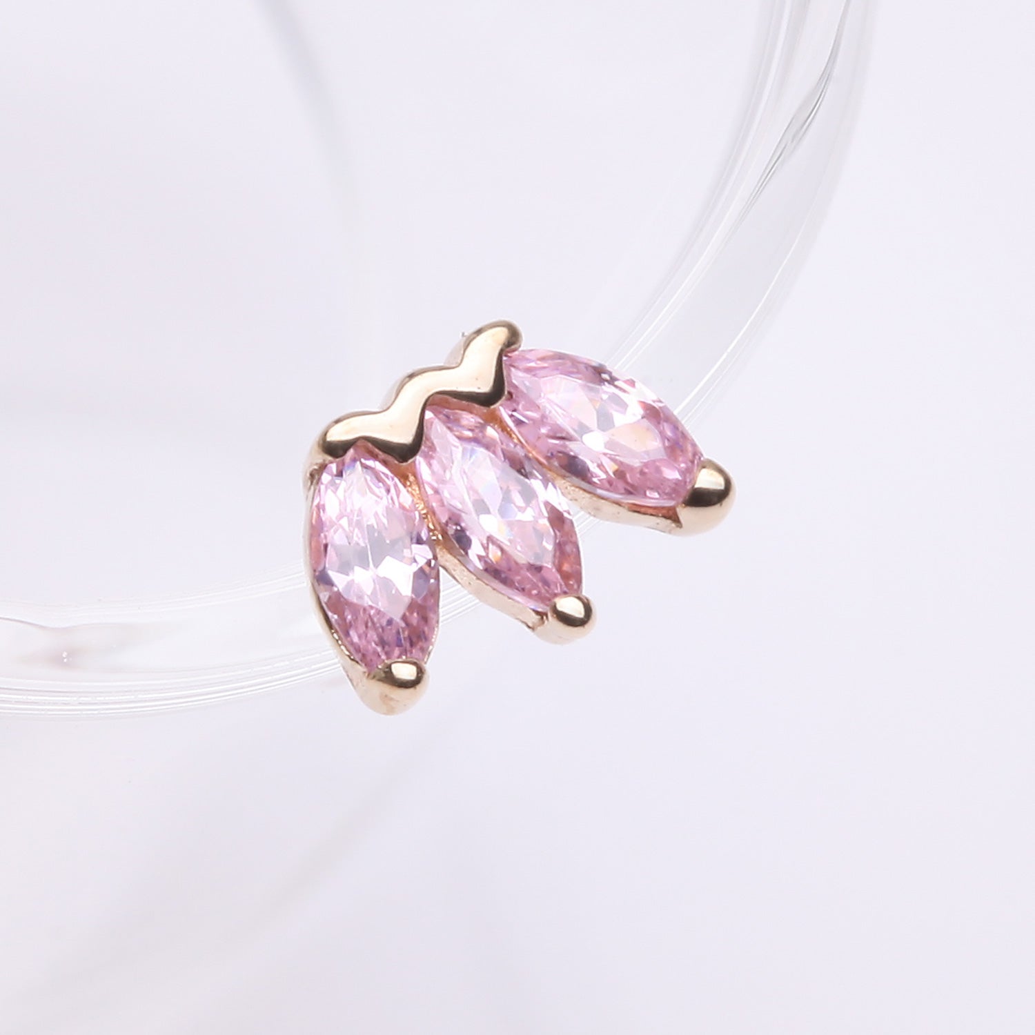 Detail View 1 of 14 Karat Gold OneFit Threadless Triple Marquise Sparkle Flower Top Part-Pink