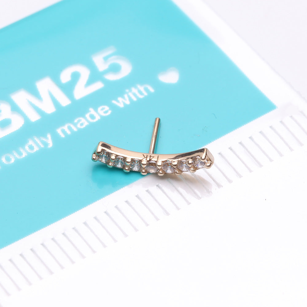 Detail View 3 of 14 Karat Gold OneFit Threadless Brilliant Sparkle Gems Journey Curve Top Part-Clear Gem