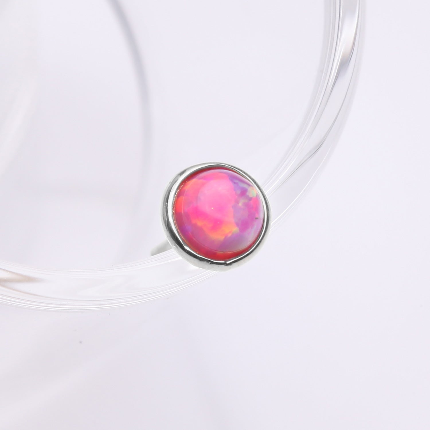Detail View 1 of 14 Karat White Gold OneFit Threadless Bezel Fire Opal Top Part-Pink Opal
