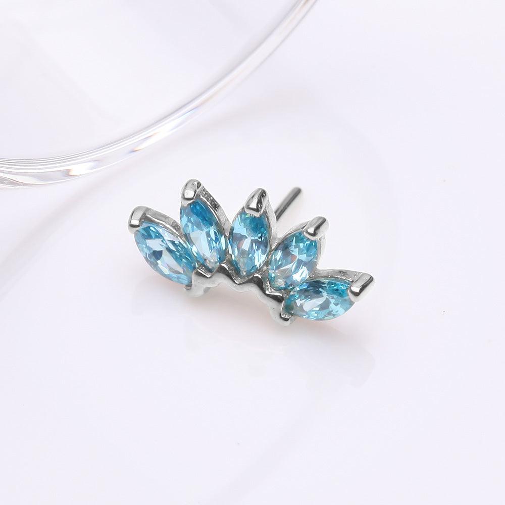 Detail View 2 of 14 Karat White Gold OneFit Threadless Brilliant Marquise Sparkle Flower Top Part-Aqua
