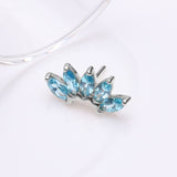 Detail View 2 of 14 Karat White Gold OneFit Threadless Brilliant Marquise Sparkle Flower Top Part-Aqua