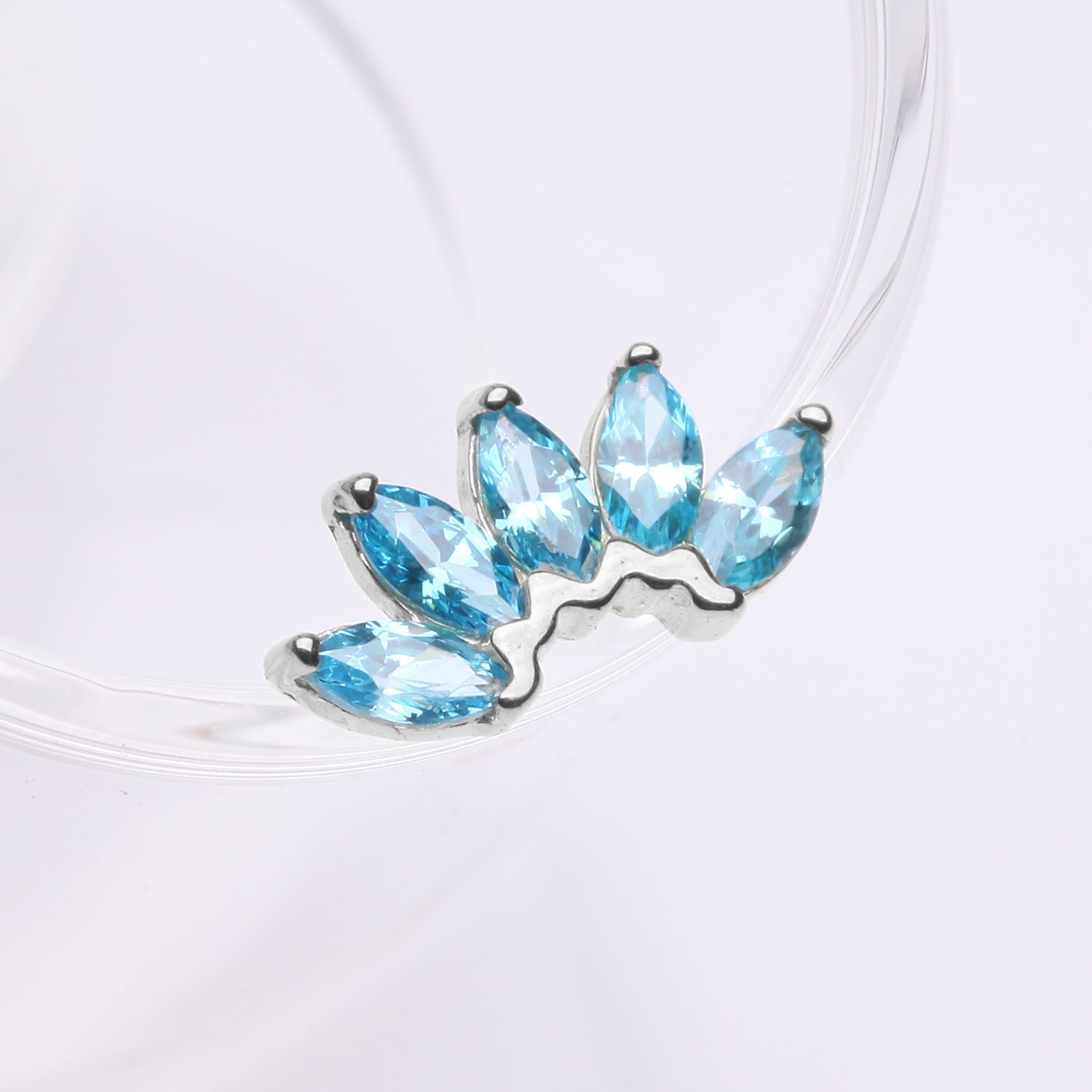 Detail View 1 of 14 Karat White Gold OneFit Threadless Brilliant Marquise Sparkle Flower Top Part-Aqua