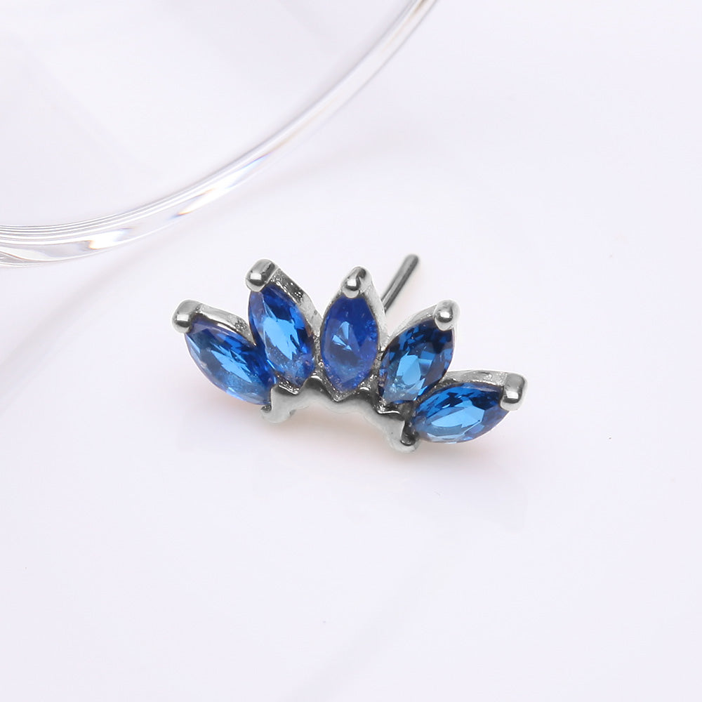 Detail View 2 of 14 Karat White Gold OneFit Threadless Brilliant Marquise Sparkle Flower Top Part-Blue