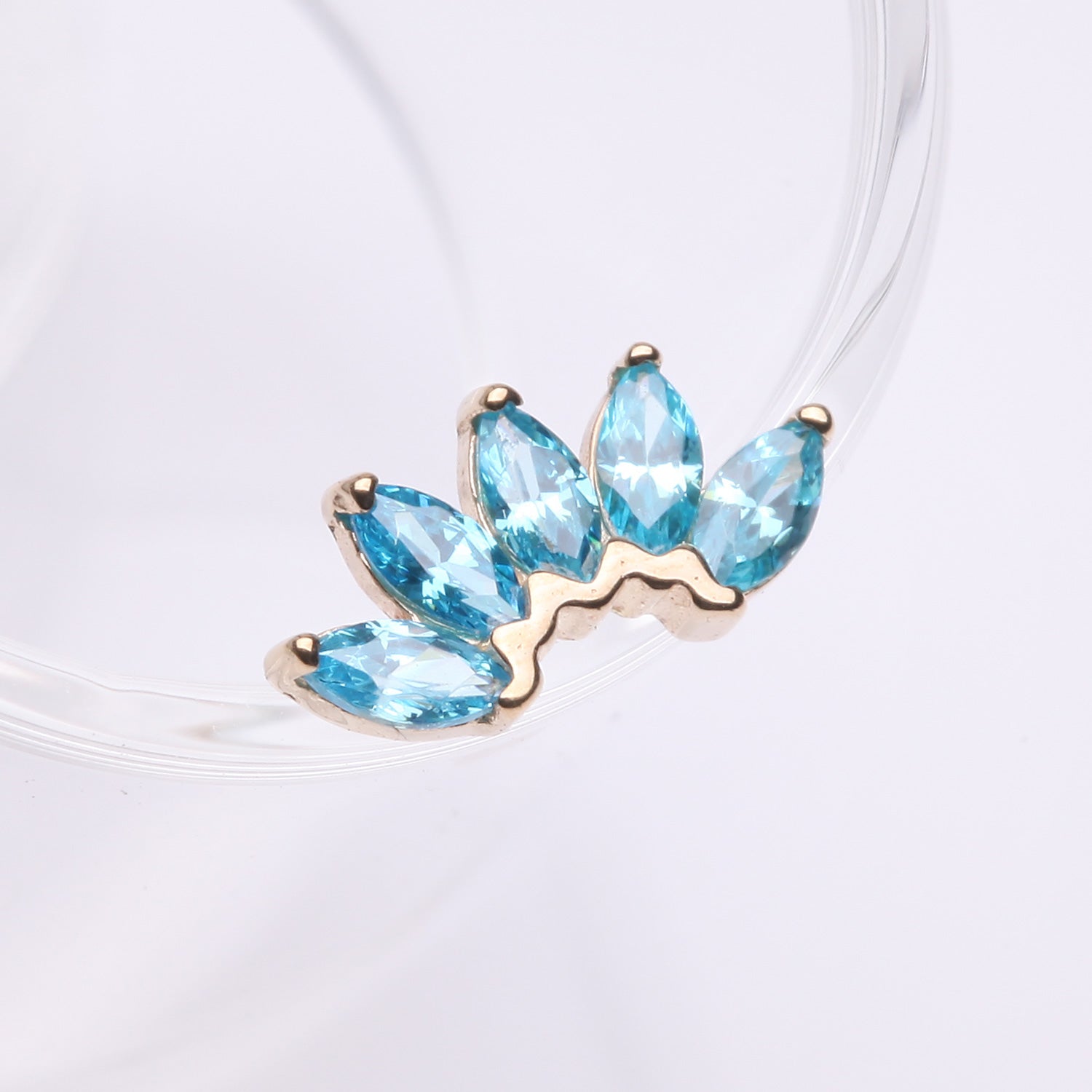 Detail View 1 of 14 Karat Gold OneFit Threadless Brilliant Marquise Sparkle Flower Top Part-Aqua