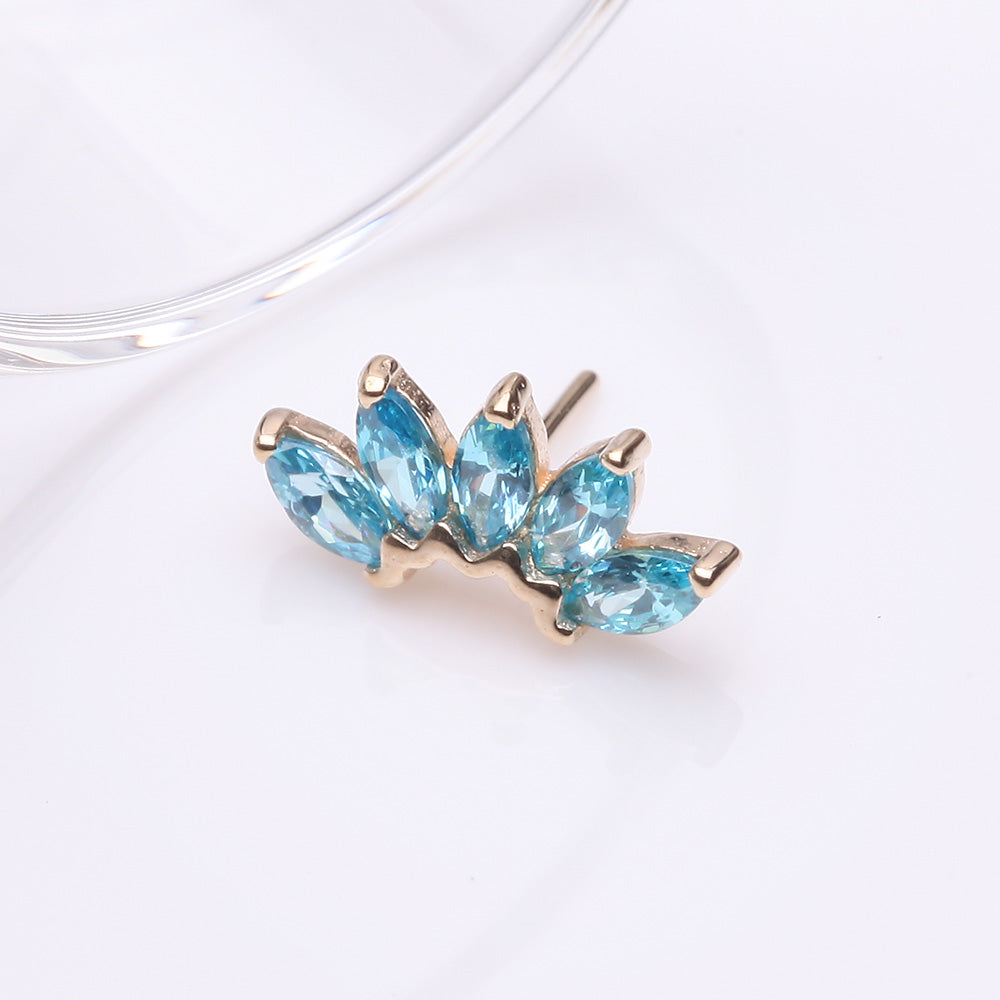 Detail View 2 of 14 Karat Gold OneFit Threadless Brilliant Marquise Sparkle Flower Top Part-Aqua