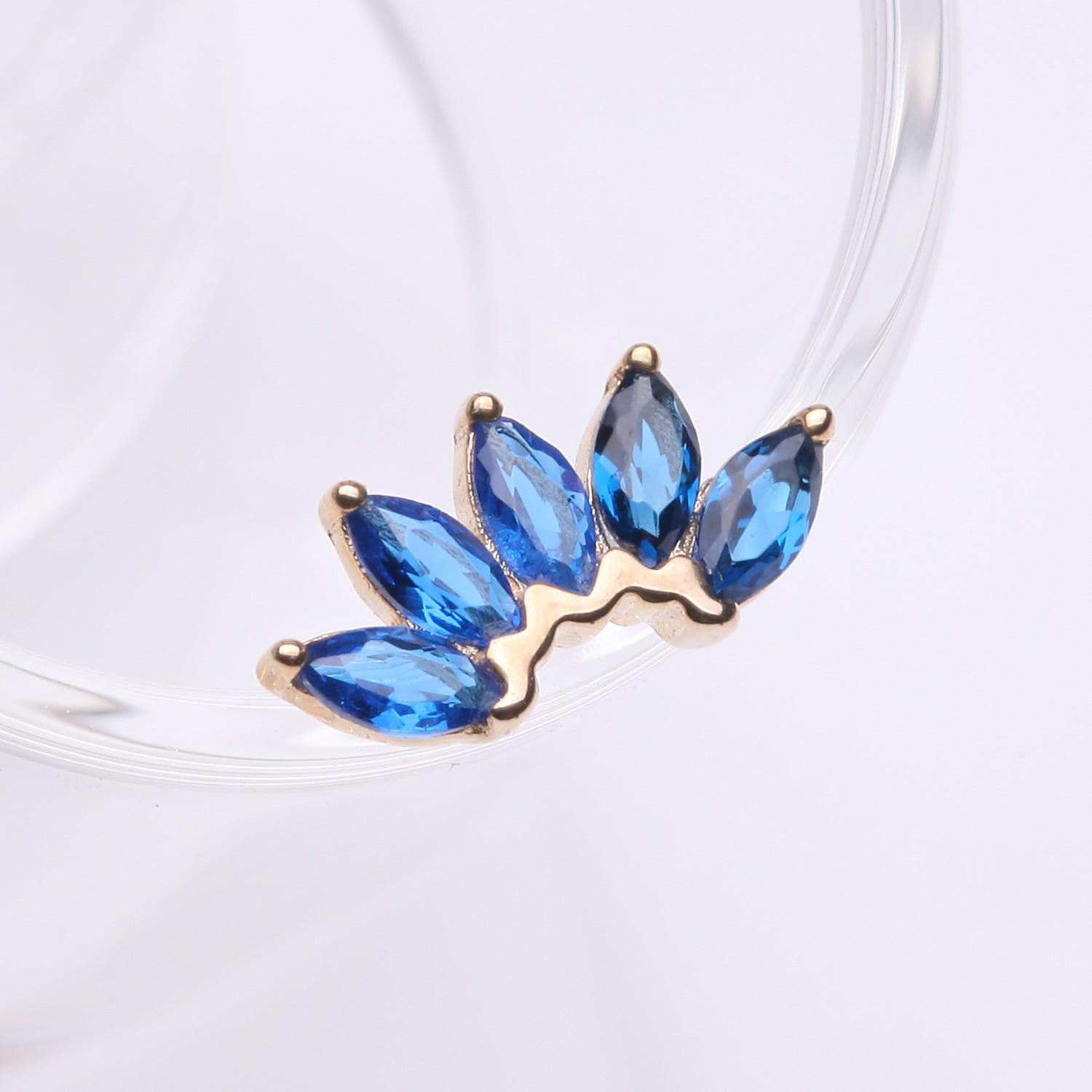 Detail View 1 of 14 Karat Gold OneFit Threadless Brilliant Marquise Sparkle Flower Top Part-Blue