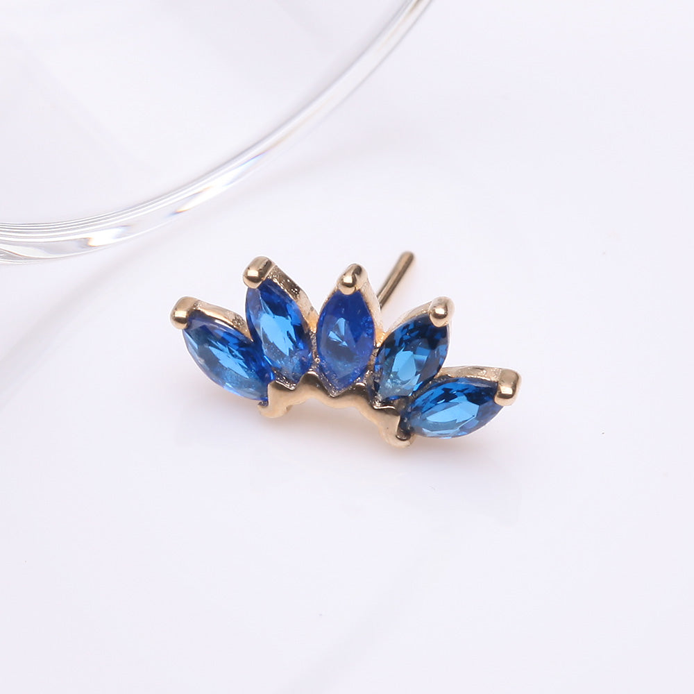 Detail View 2 of 14 Karat Gold OneFit Threadless Brilliant Marquise Sparkle Flower Top Part-Blue