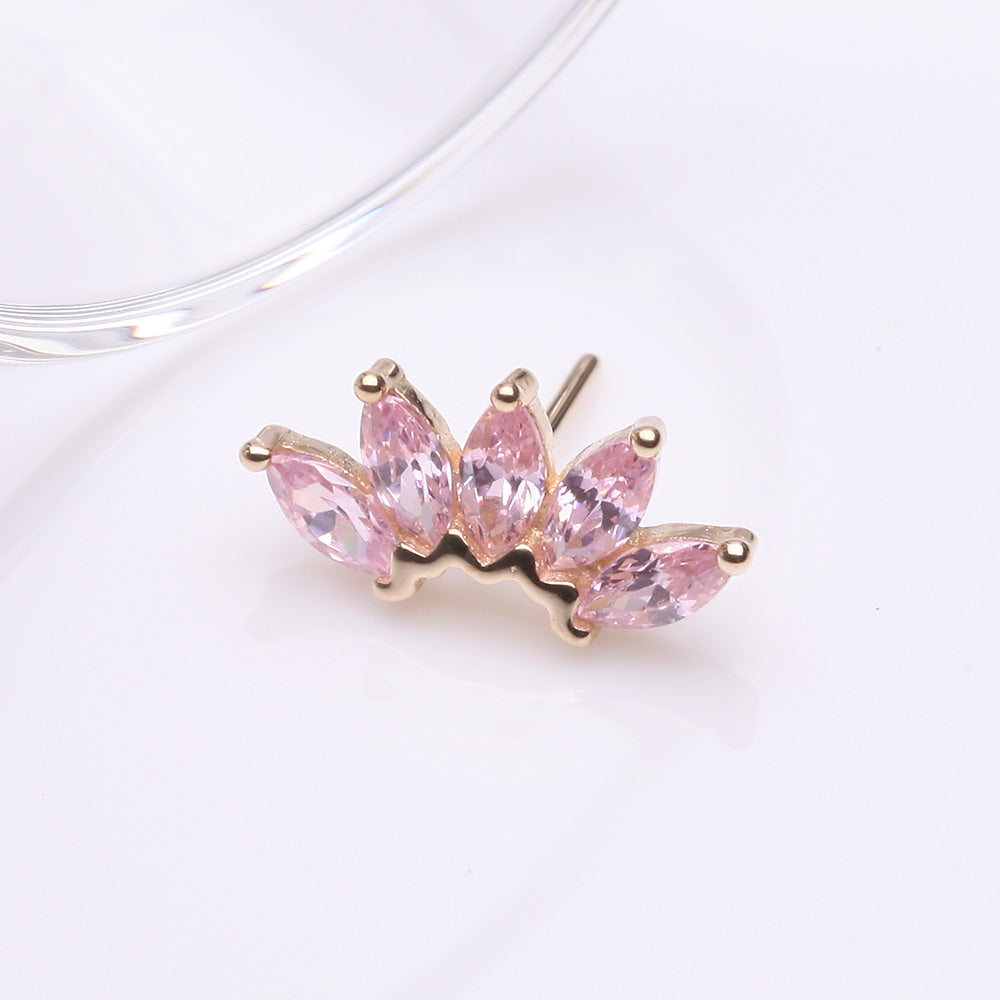 Detail View 2 of 14 Karat Gold OneFit Threadless Brilliant Marquise Sparkle Flower Top Part-Pink