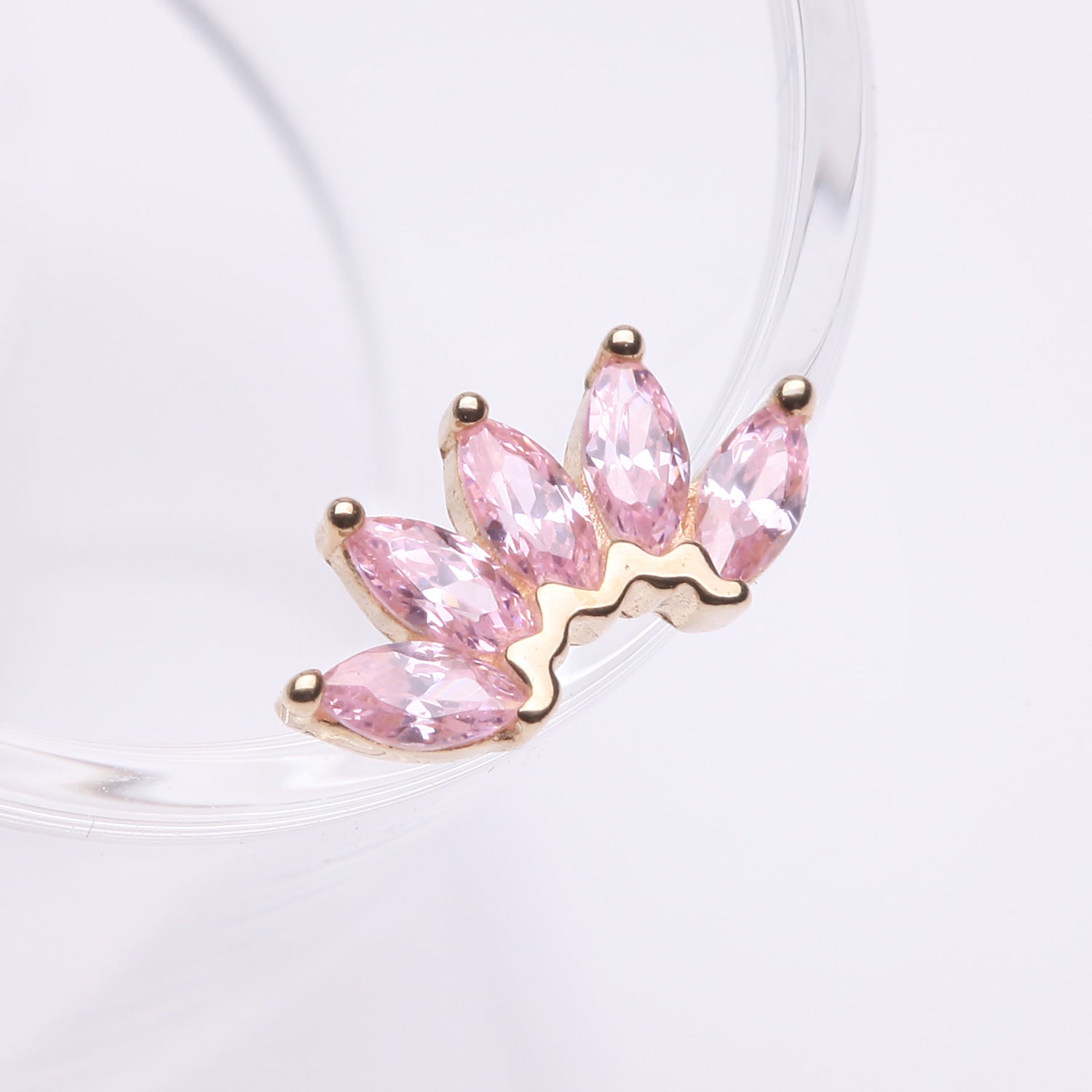 Detail View 1 of 14 Karat Gold OneFit Threadless Brilliant Marquise Sparkle Flower Top Part-Pink