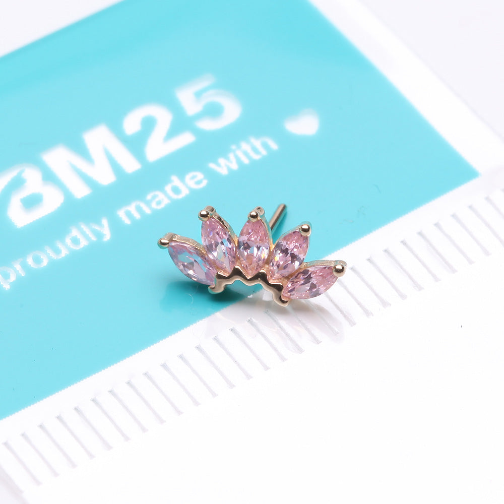 Detail View 3 of 14 Karat Gold OneFit Threadless Brilliant Marquise Sparkle Flower Top Part-Pink